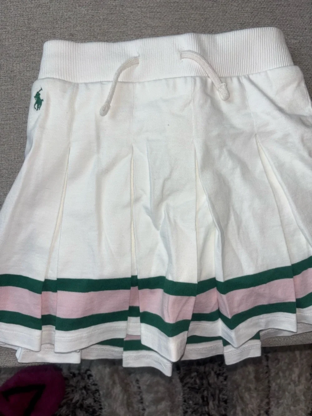 Polo by Ralph Lauren White Pleated Skirt with Green & Pink Stripes - Picture 2 of 2